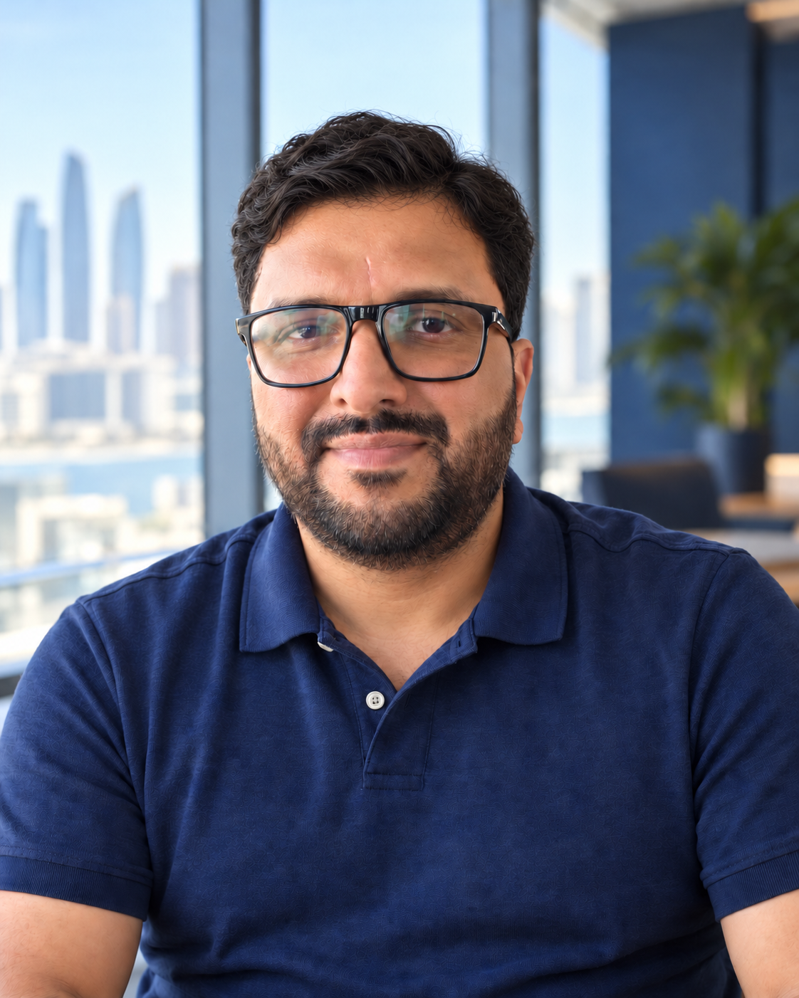 Saleem Pottachola wearing a navy polo shirt